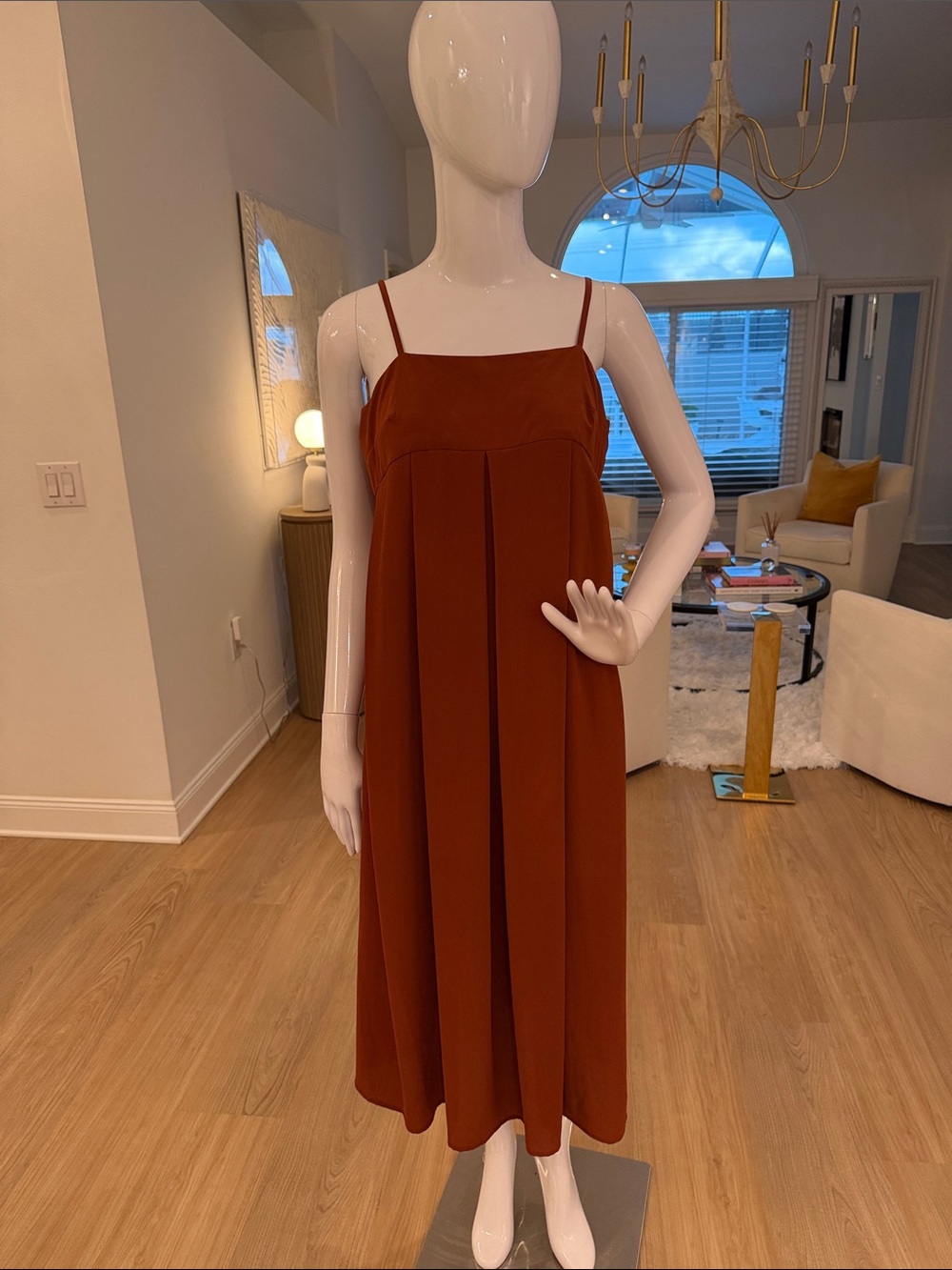 Spaghetti Strap Midi Dress in Rust